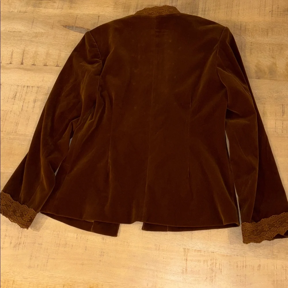 Made with Love Brown Velvet-y Military Blazer Jacket Womens Medium - Picture 6 of 6